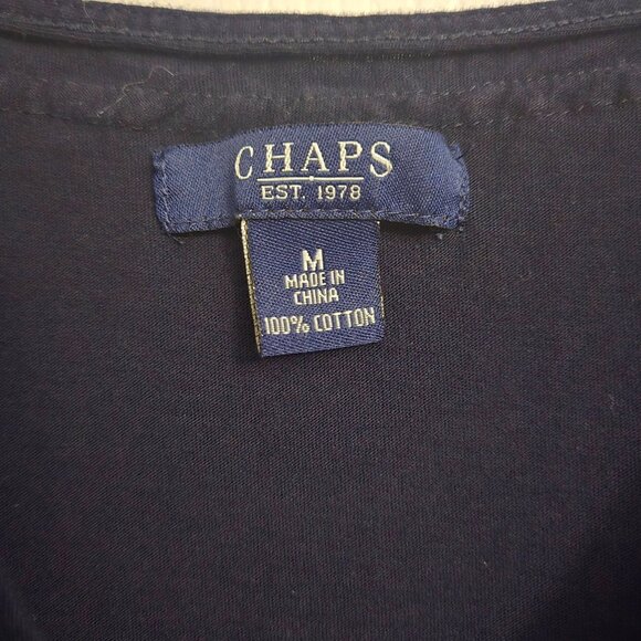 Chaps Women’s Sleeveless Ruffle Front Blouse Medium Navy Blue 100% Cotton Button - Picture 4 of 5